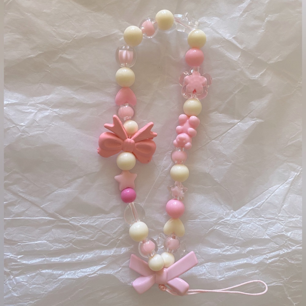 NWOT Beaded Phone Charm Strap - pink/white